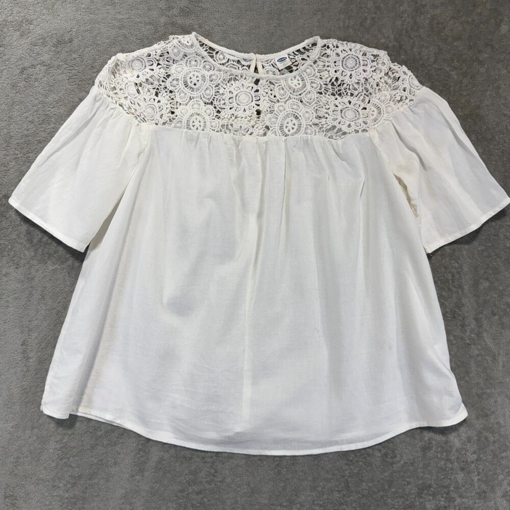 Old Navy Blouse Embroidered Lace Trimmed White Womens Medium Peasant Cottagecore